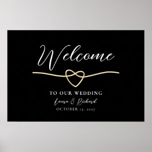 Poster Sinal de Boas-Vindas de Casamento Dourado Romântic