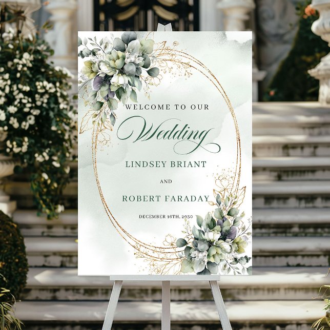 Poster Sinal de Boas-Vindas de Casamento Elegante Boho Ro (Welcome guests in style with this elegant wedding welcome sign/poster featuring watercolor white ros)