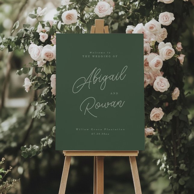 Poster Sinal de Boas-Vindas de Casamento Elegante Verde F (Criador carregado)
