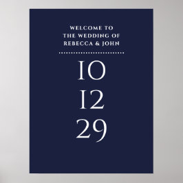 Poster Sinal de Boas-Vindas de Casamento em Azul Marinho 