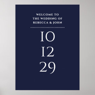 Poster Sinal de Boas-Vindas de Casamento em Azul Marinho 