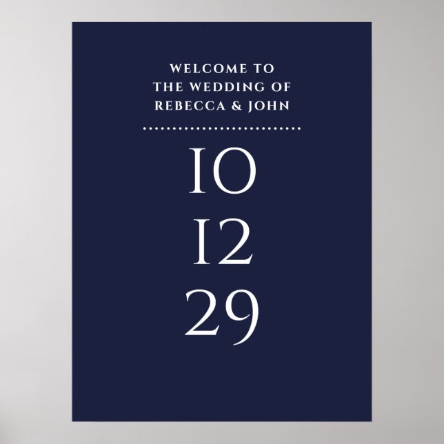 Poster Sinal de Boas-Vindas de Casamento em Azul Marinho  (Frente)