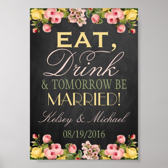 Póster Sinal de Boas-Vindas de Casamento em Quadro Negro  (Frente)