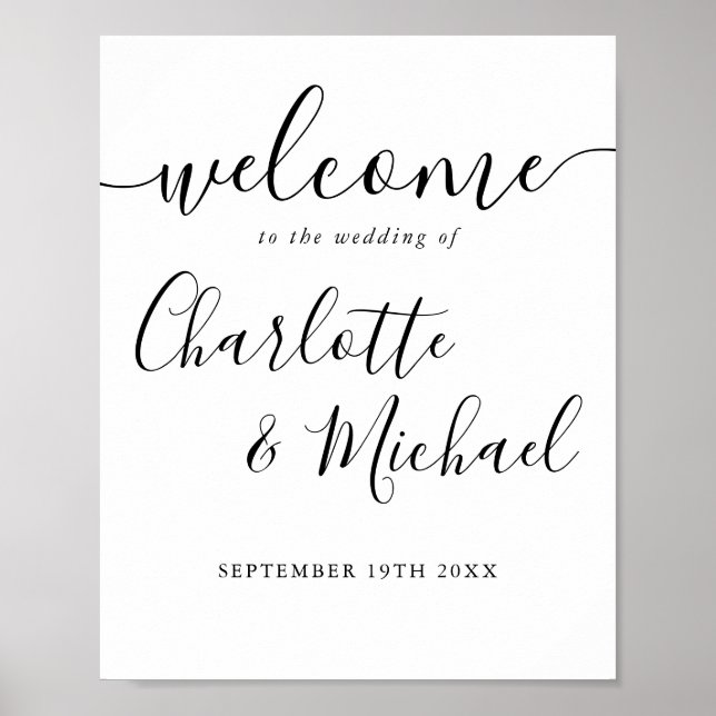 Poster Sinal de Boas-Vindas de Casamento em Script Preto  (Frente)