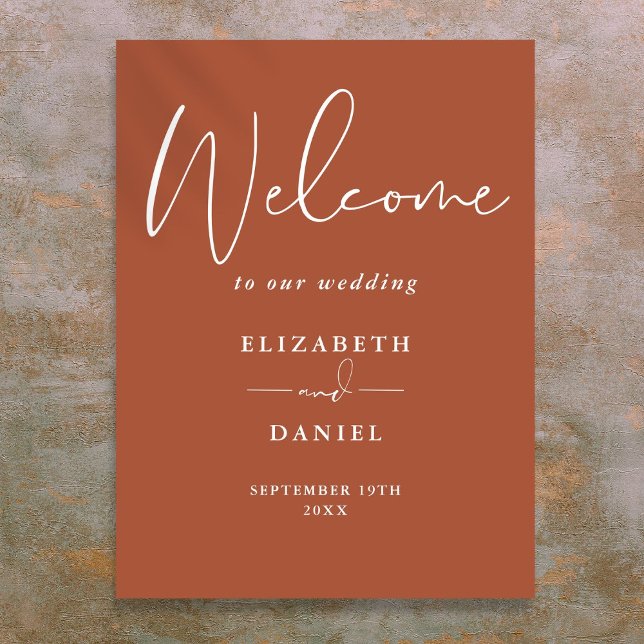 Poster Sinal de Boas-Vindas de Casamento em Terracota Mod (Elegant Modern Terracotta Wedding Welcome Sign)