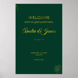 Poster Sinal de Boas-Vindas de Casamento em Verde Esmeral