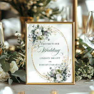 Poster Sinal de Boas-Vindas de Casamento em Verde Poeiren