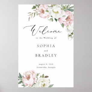 Poster Sinal de Boas-Vindas de Casamento Flor de Peônia B