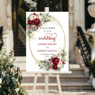 Poster Sinal de Boas-Vindas de Casamento Floral Atemporal