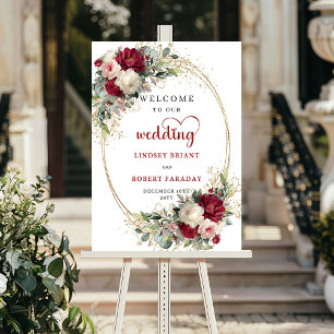 Poster Sinal de boas-vindas de casamento floral boho dour