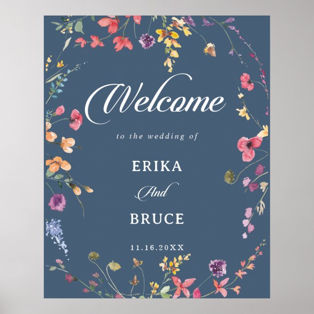 Poster Sinal de Boas-Vindas de Casamento Floral Botânico  (Frente)