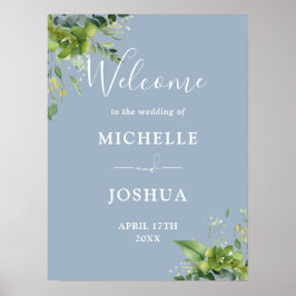 Poster Sinal de Boas-Vindas de Casamento Floral de Eucali