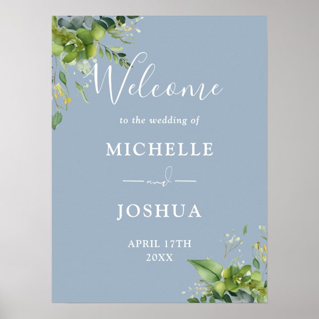 Poster Sinal de Boas-Vindas de Casamento Floral de Eucali (Frente)