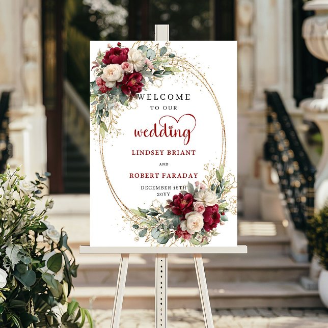Poster Sinal de Boas-Vindas de Casamento Floral de Jardim (Garden Floral Wedding Welcome Sign Elegant Style)