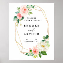 Sinal De Boas-Vindas De Casamento Floral E Blush D