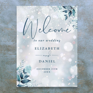 Poster Sinal de Boas-Vindas de Casamento Floral Flocos de