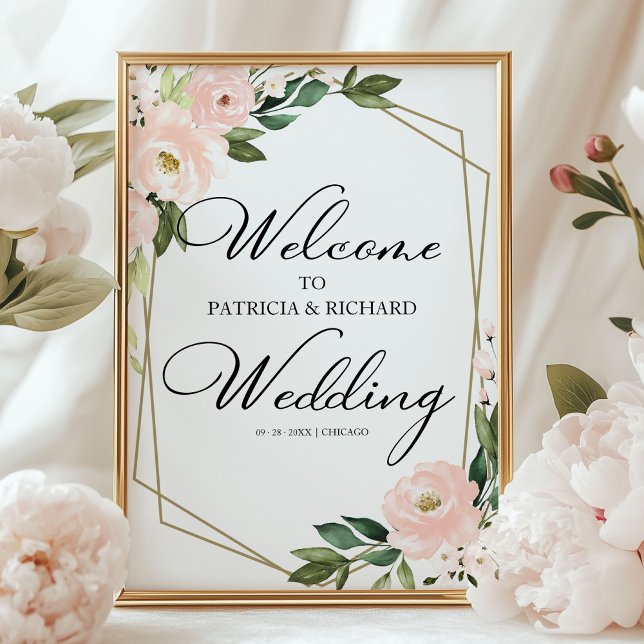 Poster Sinal de Boas-Vindas de Casamento Floral Geométric (Criador carregado)