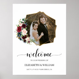 Poster Sinal de Boas-Vindas de Casamento Floral Marsala B