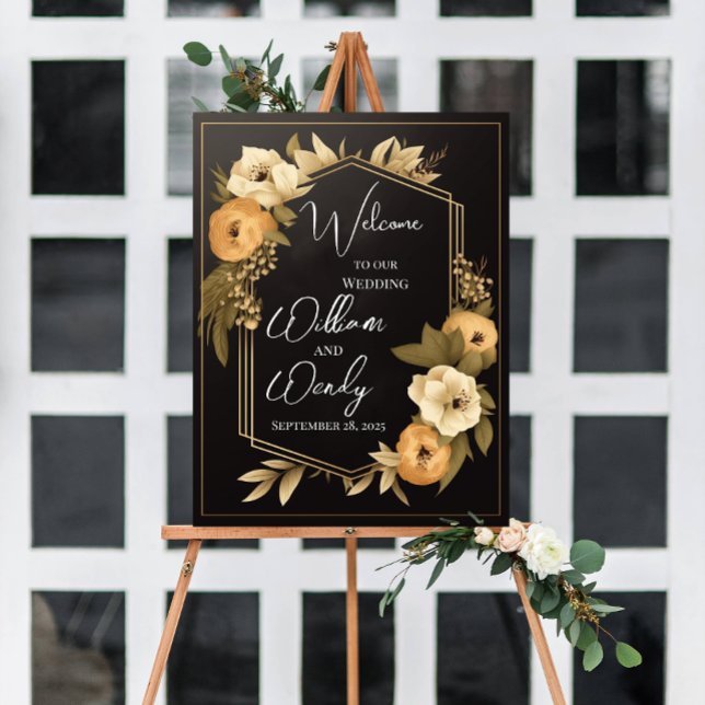 Poster Sinal de Boas-vindas de Casamento Floral Modelo (Criador carregado)