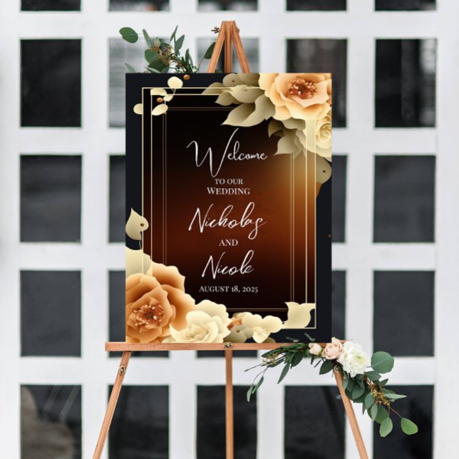 Poster Sinal de Boas-vindas de Casamento Floral Modelo (Criador carregado)
