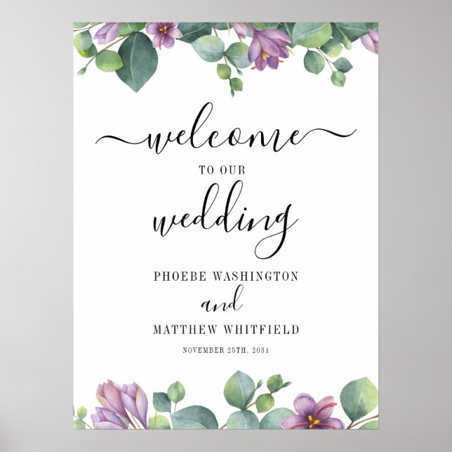 Poster Sinal de Boas-Vindas de Casamento Floral Moderno d (Frente)