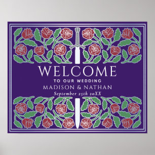 Poster Sinal de Boas-Vindas de Casamento Floral Prata Rox