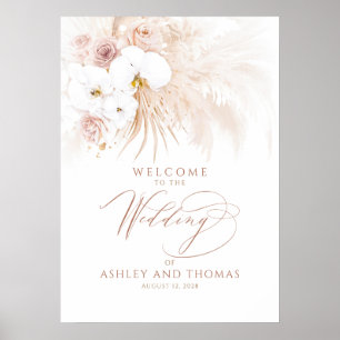 Poster Sinal de Boas-Vindas de Casamento Floral Tropical 