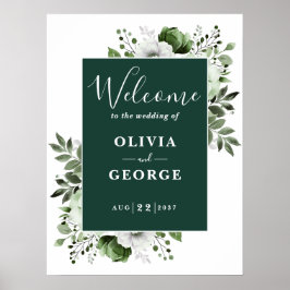Poster Sinal de Boas-Vindas de Casamento Floral Verde Esm