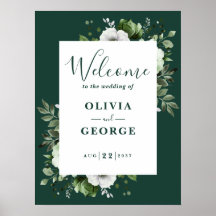 Sinal de Boas-Vindas de Casamento Floral Verde Esm