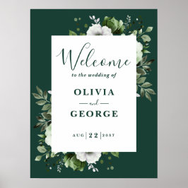 Poster Sinal de Boas-Vindas de Casamento Floral Verde Esm