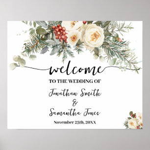 Poster Sinal de Boas-Vindas de Casamento Flores Brancas d
