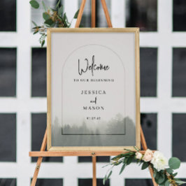 Poster Sinal de Boas-Vindas de Casamento Floresta Montanh