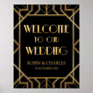 Poster Sinal de Boas-Vindas de Casamento   Gatsby Art Dec