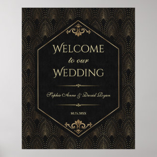 Poster Sinal de Boas-Vindas de Casamento Glam Gold Black