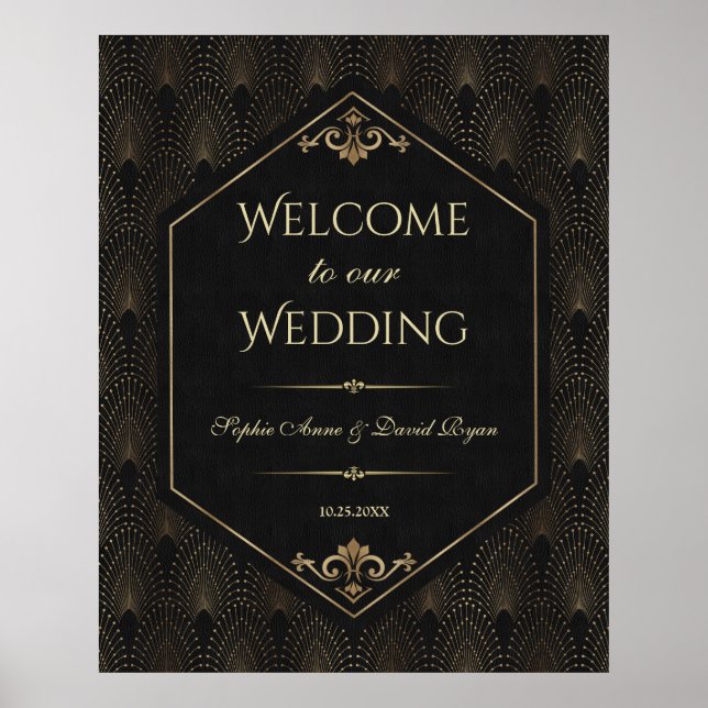 Poster Sinal de Boas-Vindas de Casamento Glam Gold Black  (Frente)