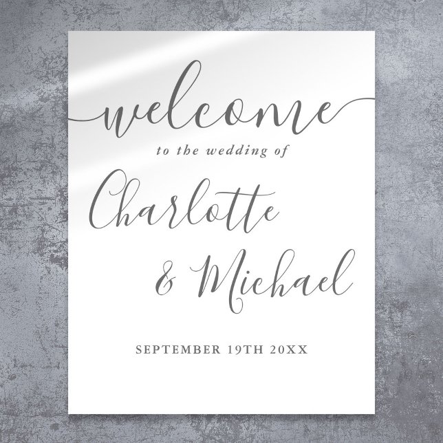 Poster Sinal de Boas-Vindas de Casamento Gray Signature S (Gray Signature Script Wedding Welcome Sign)