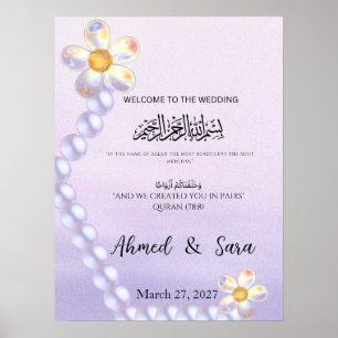 Poster Sinal de Boas-Vindas de Casamento Islâmico Flor de