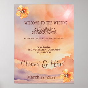 Poster Sinal de Boas-Vindas de Casamento Islâmico Flora