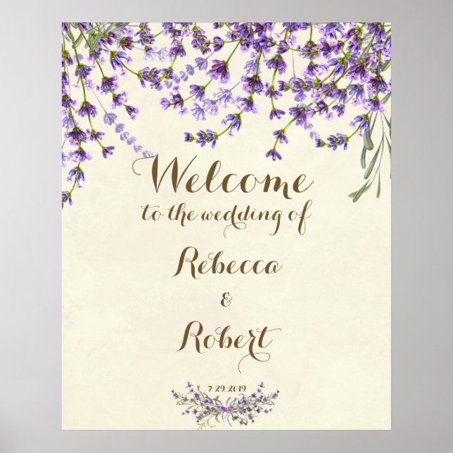 Póster sinal de boas-vindas de casamento marfim Lavanda r (Frente)