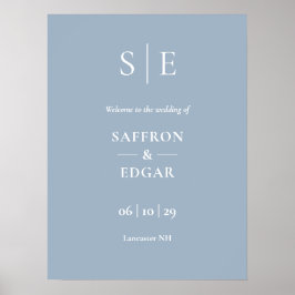 Poster Sinal de Boas-Vindas de Casamento Monograma Azul E