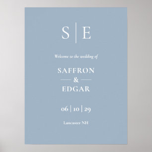 Poster Sinal de Boas-Vindas de Casamento Monograma Azul E