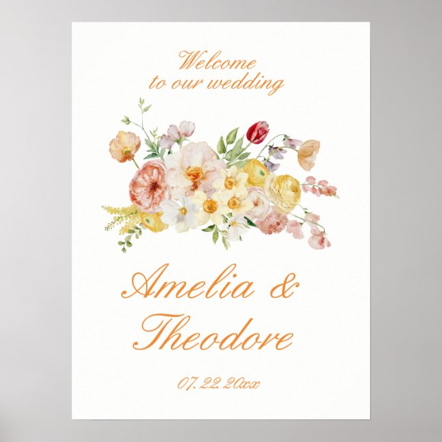 Poster Sinal de Boas-Vindas de Casamento no Jardim de Ran (Frente)