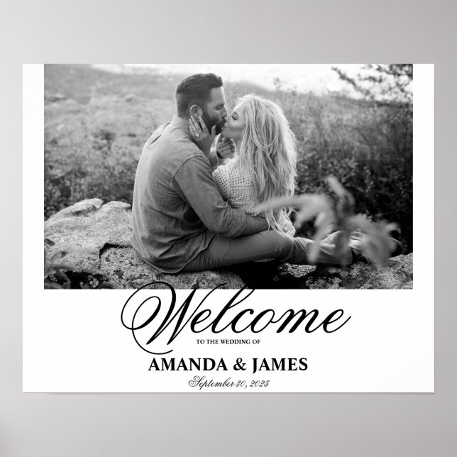 Poster Sinal de Boas-Vindas de Casamento Preto Branco Fot (Frente)