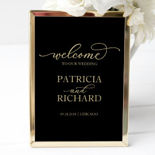 Poster Sinal de Boas-Vindas de Casamento Preto com Graf
