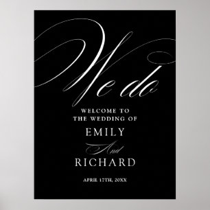 Poster Sinal de Boas-Vindas de Casamento Preto e Branco