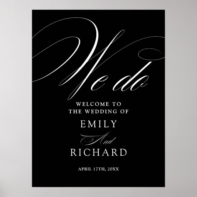 Poster Sinal de Boas-Vindas de Casamento Preto e Branco (Frente)