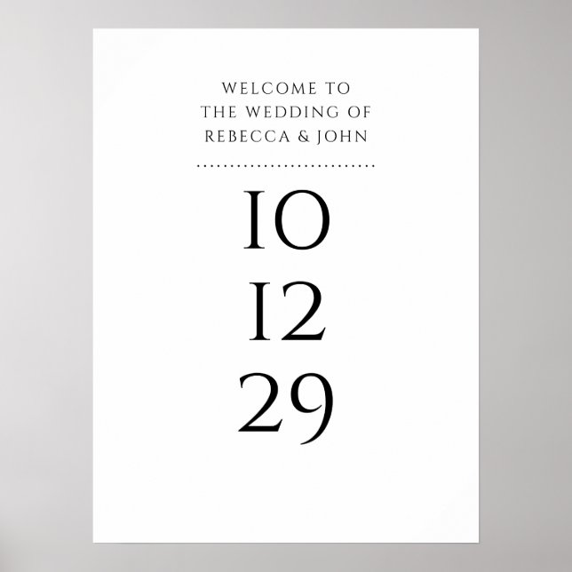 Poster Sinal de Boas-Vindas de Casamento Preto e Branco E (Frente)