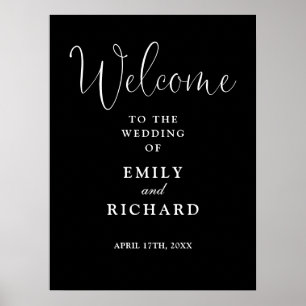 Poster Sinal de Boas-Vindas de Casamento Preto e Branco E