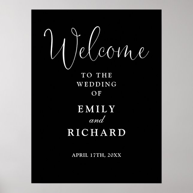 Poster Sinal de Boas-Vindas de Casamento Preto e Branco E (Frente)