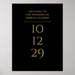 Poster Sinal de Boas-Vindas de Casamento Preto e Dourado